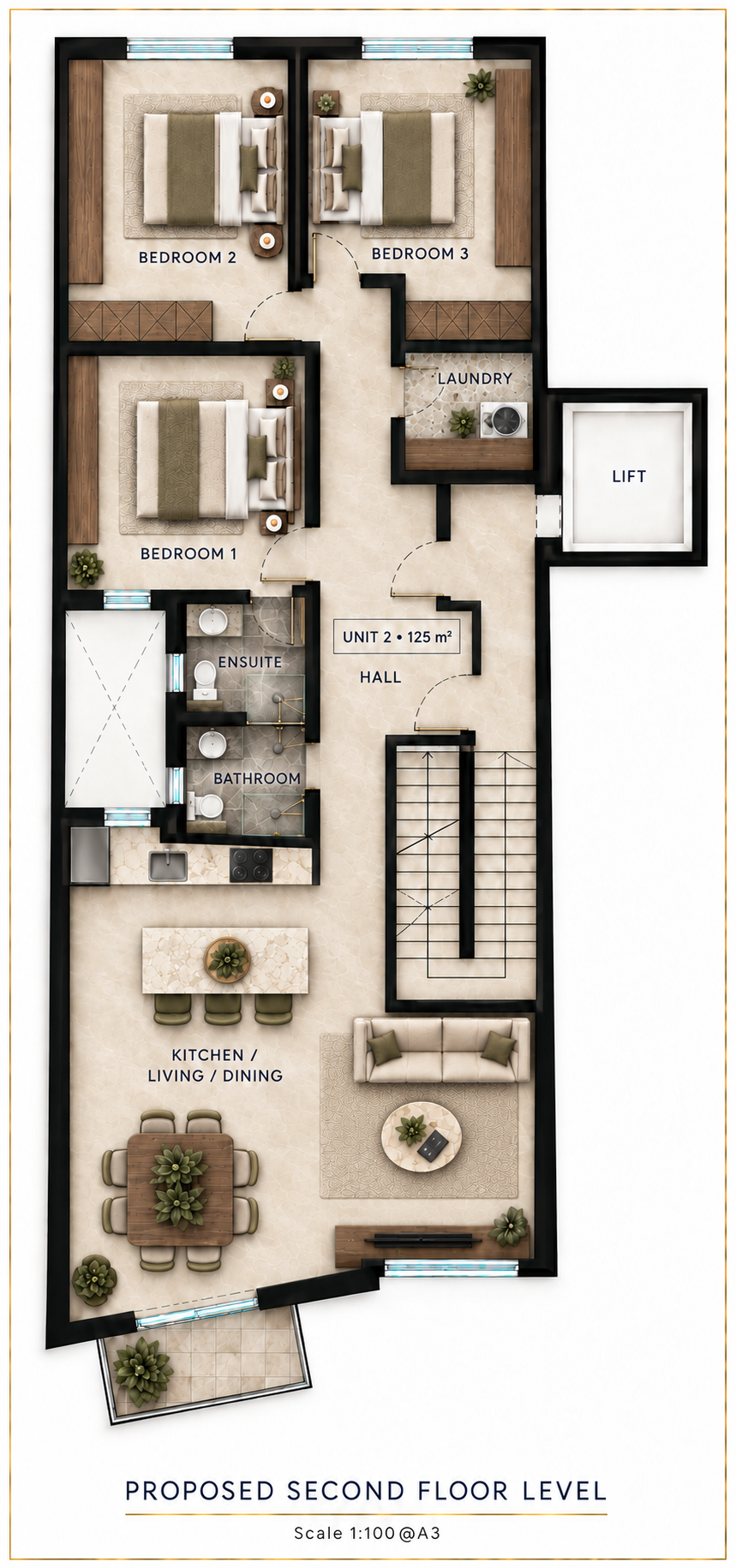 Furnished floor plan for P2 at Mosta Rotunda View